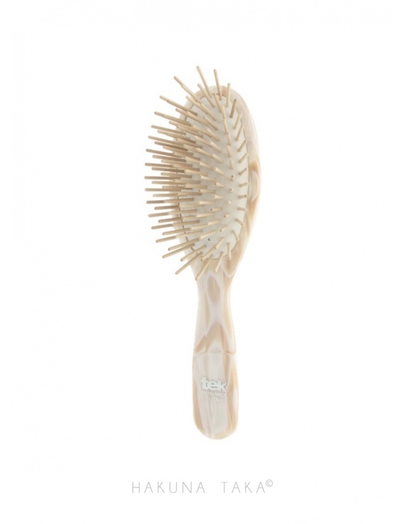 Brosse à cheveux ovale coton & bois - blanc nacré