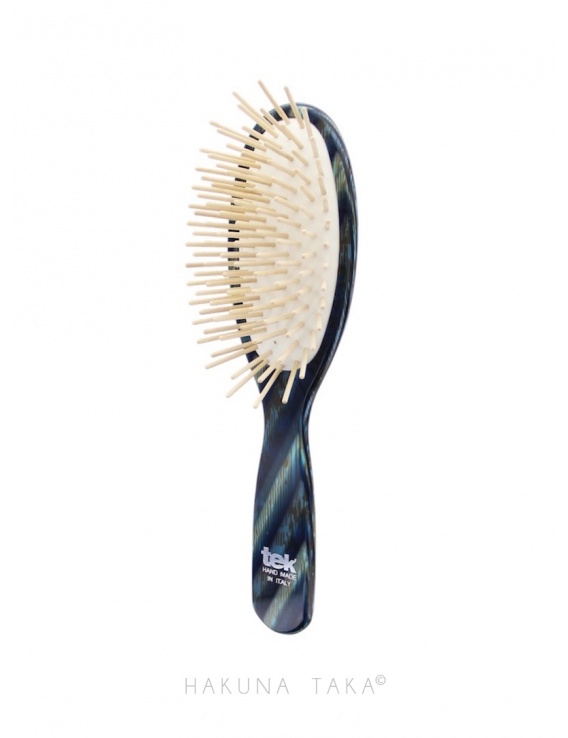 Brosse à cheveux ovale coton & bois - bleu nacré