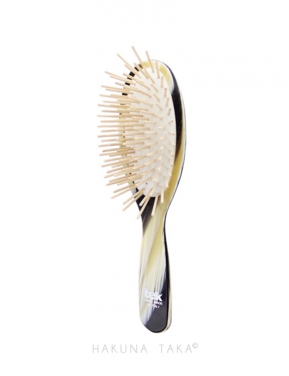 Brosse à cheveux ovale coton & bois - noir et jaune