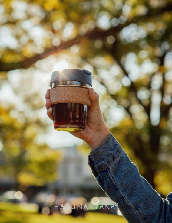 Gobelet café réutilisable en verre et liège 