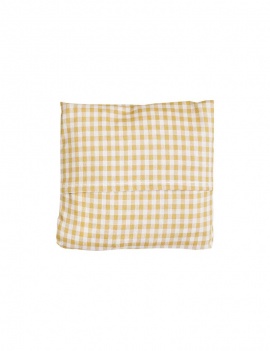 Sac en tissu pliable dans sa pochette de rangement en coton vichy jaune