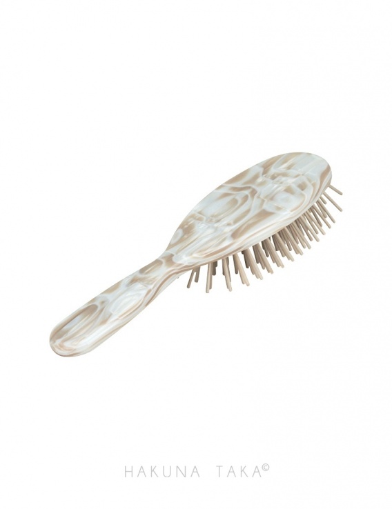 Brosse à cheveux ovale coton & bois - blanc nacré