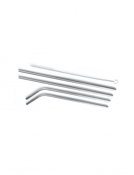 Pailles inox courbées & droites x4 + goupillon