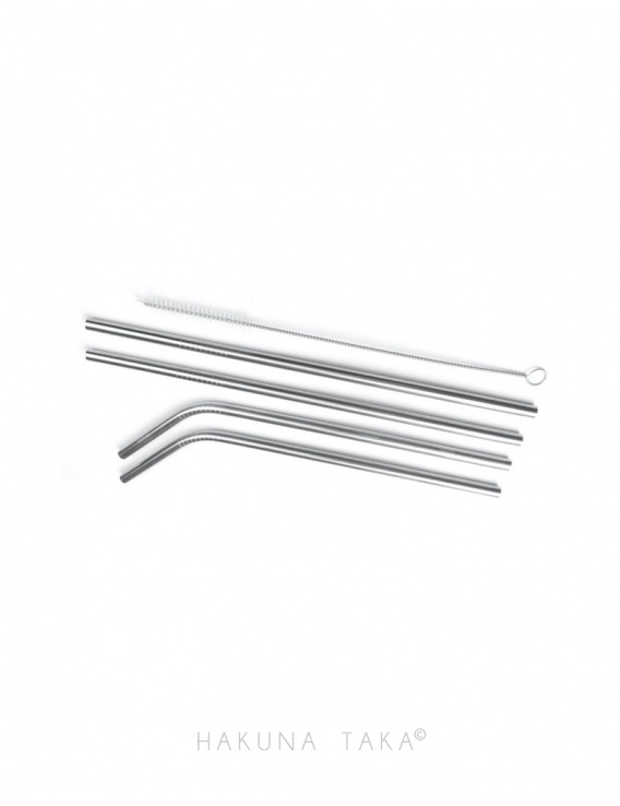 Pailles inox courbées & droites x4 + goupillon