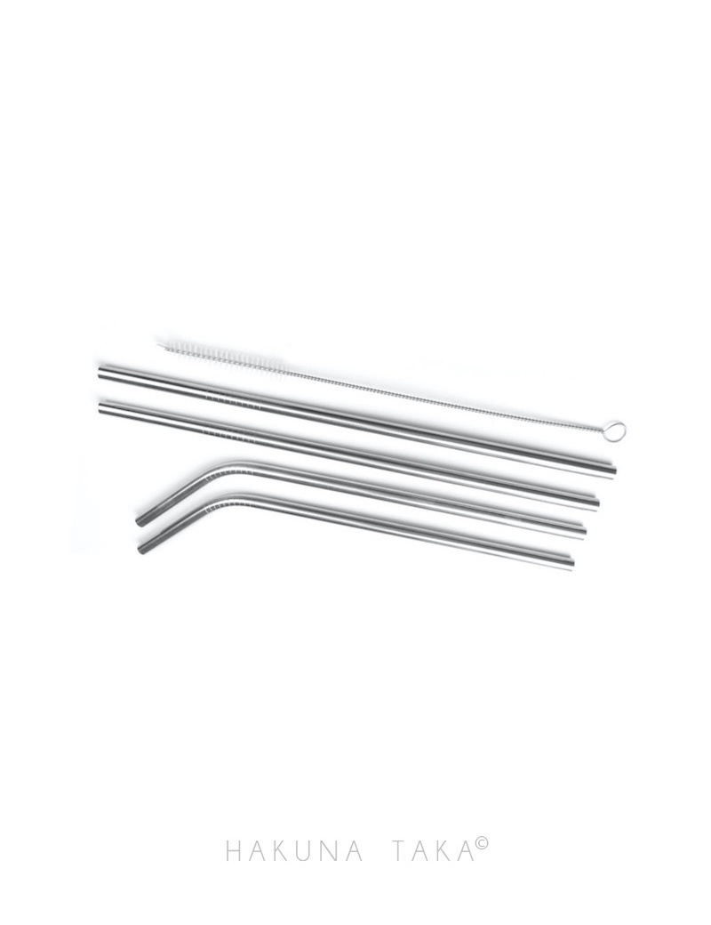 Pailles inox courbées & droites x4 + goupillon