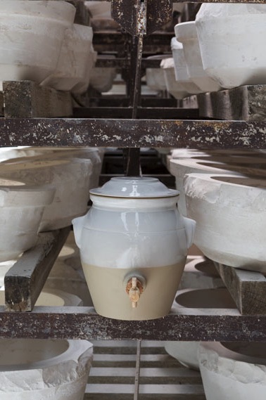 Pot vinaigre 3L en grès bicolor blanc – Manufacture de Digoin